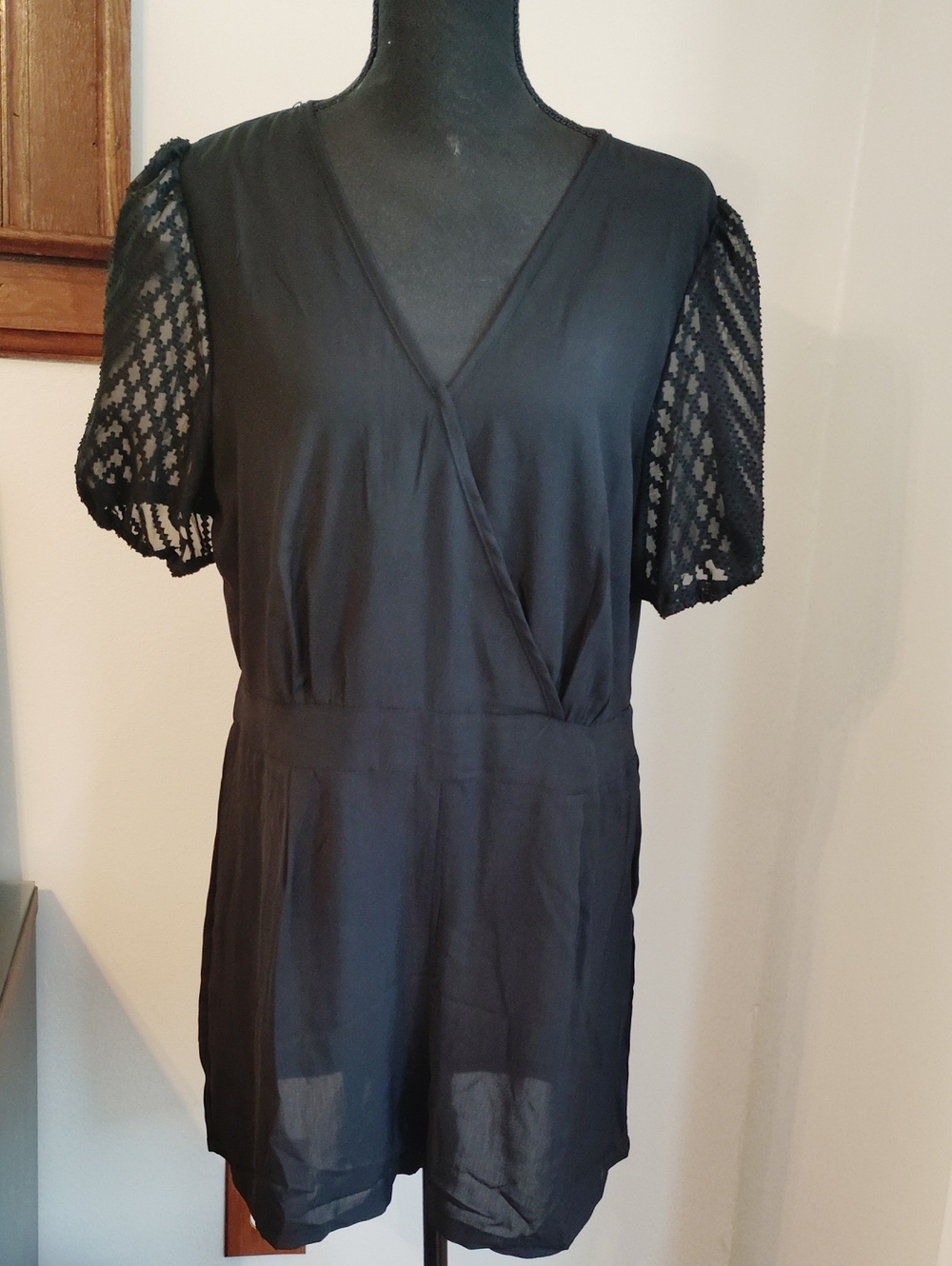 Black Short Sleeve -Sleeve Wrap Romper